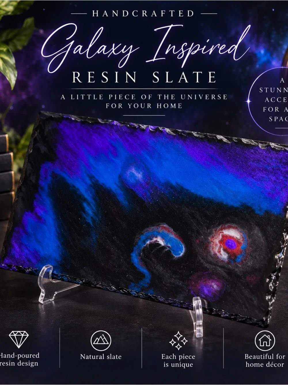 Galaxy inspired resin slate